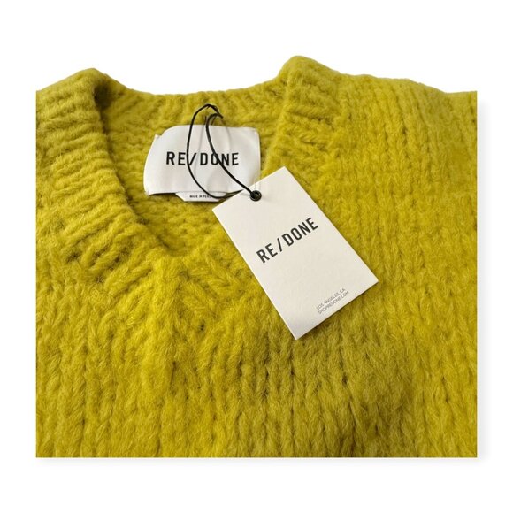 RE/DONE 50s V Neck Pullover Sweater, Wool, Size S, Chartreuse, New with tag - Picture 6 of 12